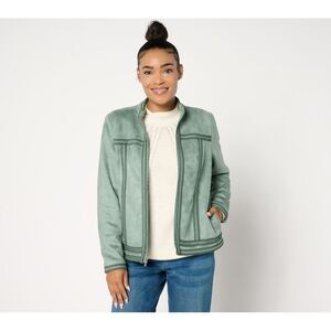 Denim & Co. Women's Plus Sz Jacket 2X Archives Faux Suede Crochet Green A670837